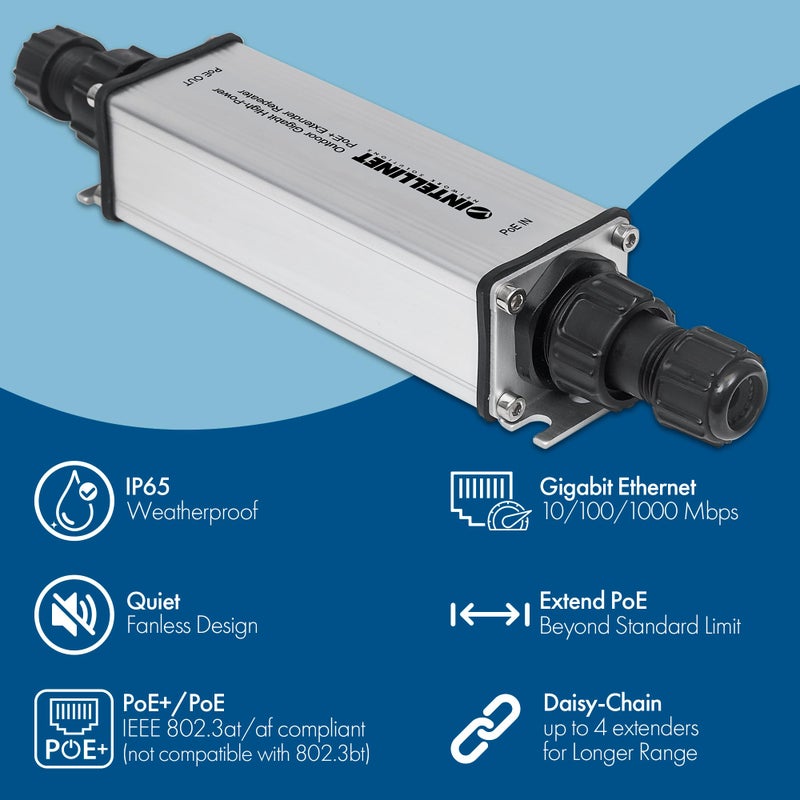 Intellinet Outdoor Gigabit PoE+ Extender Repeater â€“ POE IP65 Rating â€“ 25W Power Budget via Cat5e Cat6 RJ45 Ethernet Network Cables, Daisy-Chain â€“ 3 Yr Mfg Warranty â€“ 561211 - Image 2